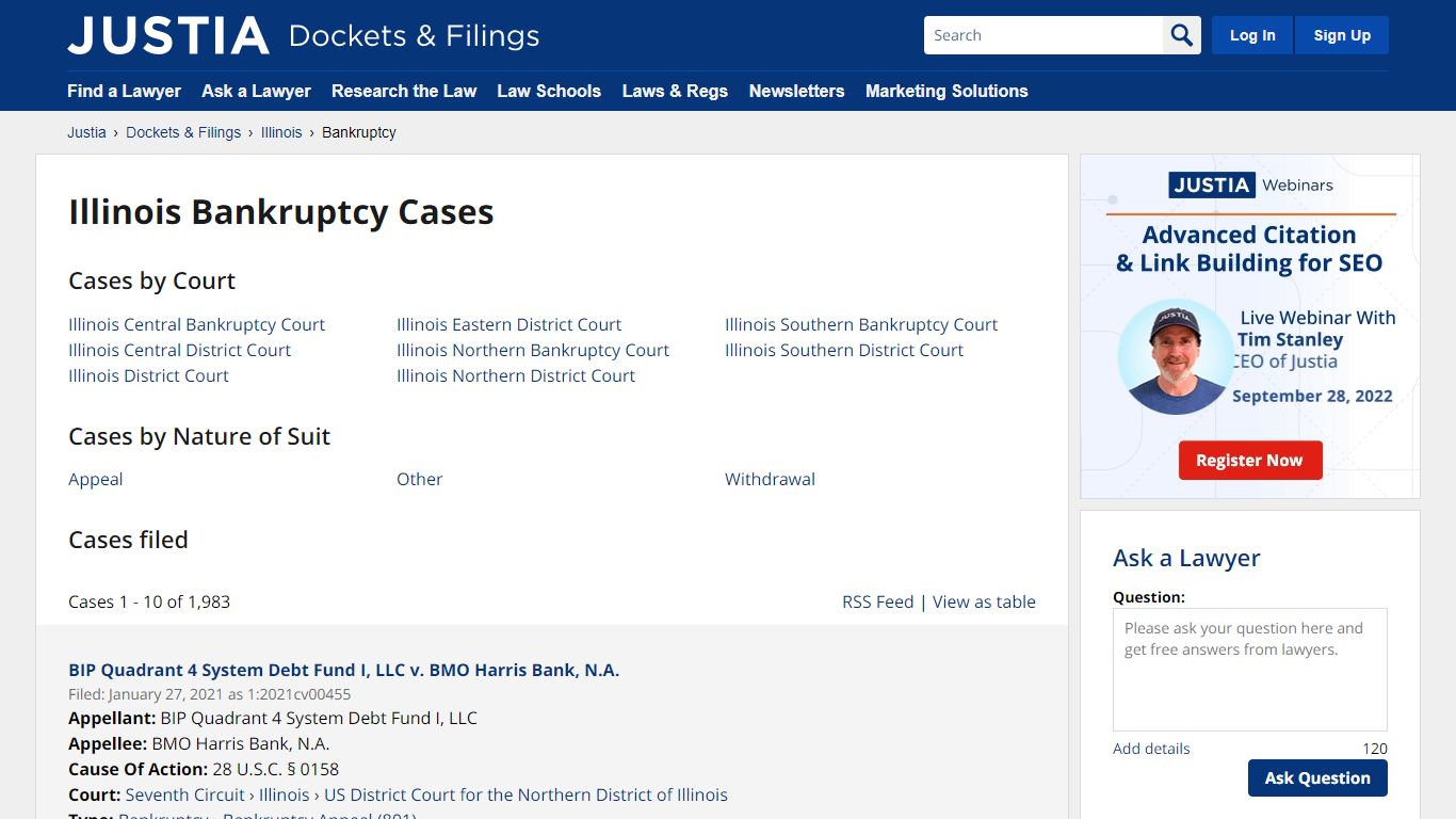 Bankruptcy Cases, Dockets and Filings in Illinois