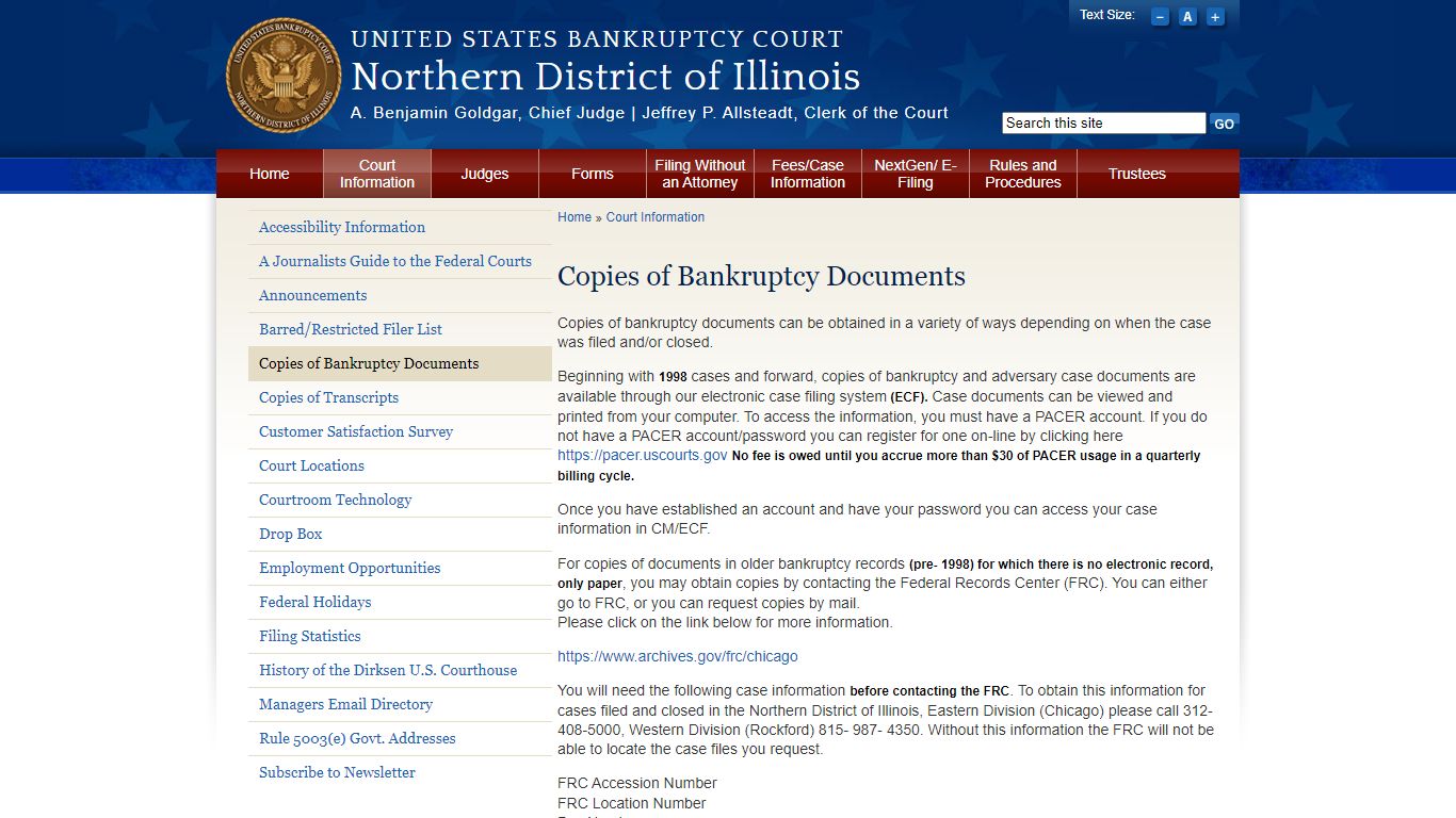 Copies of Bankruptcy Documents | Northern District of Illinois | United ...